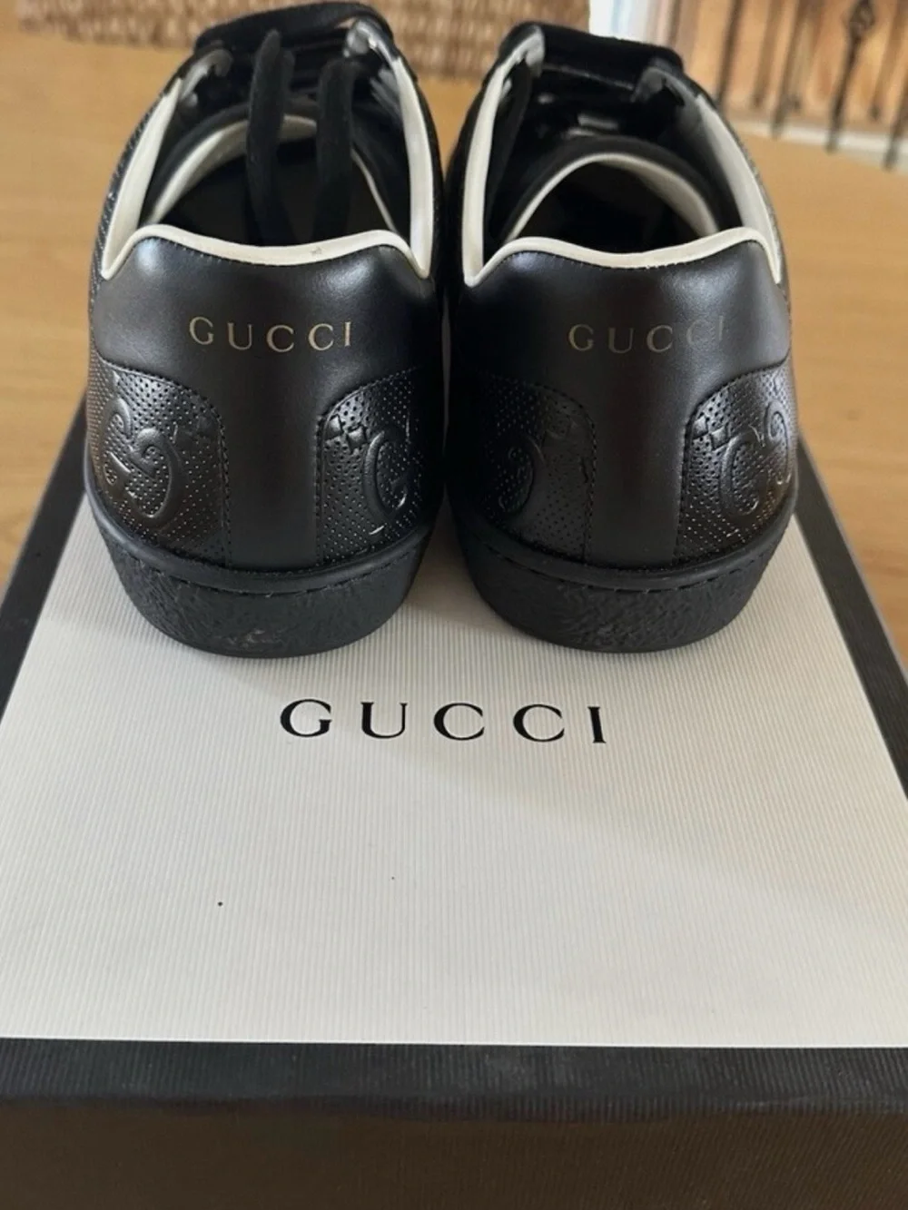 Gucci Black Men's Embossed Leather Sneakers